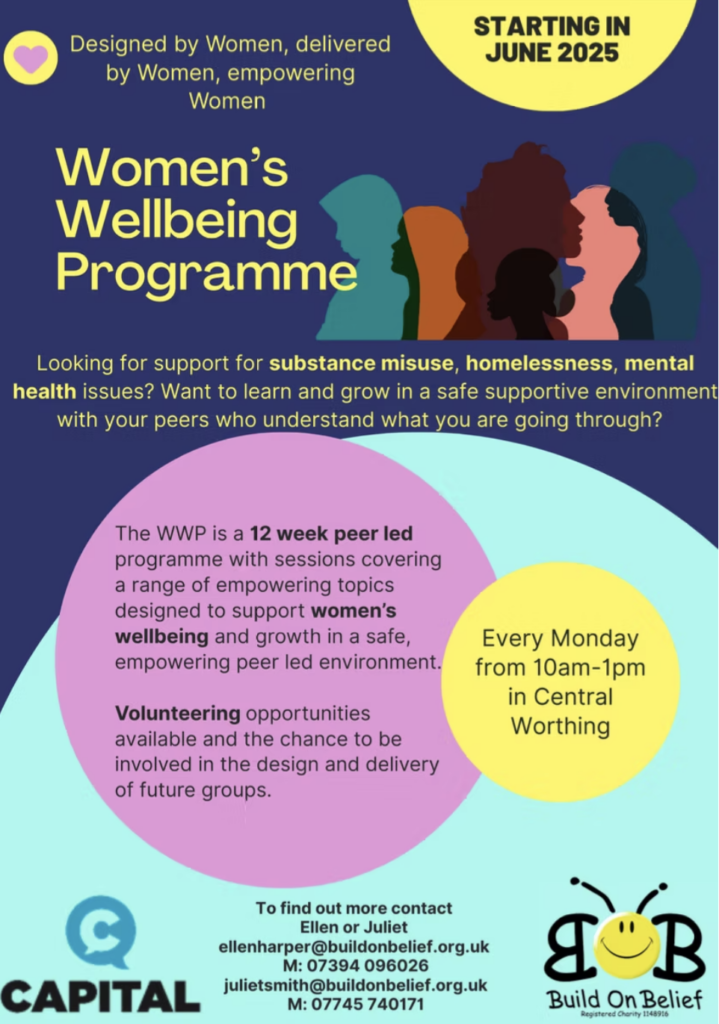 Women's Wellbeing Programme poster with CAPITAL and Build on Belief